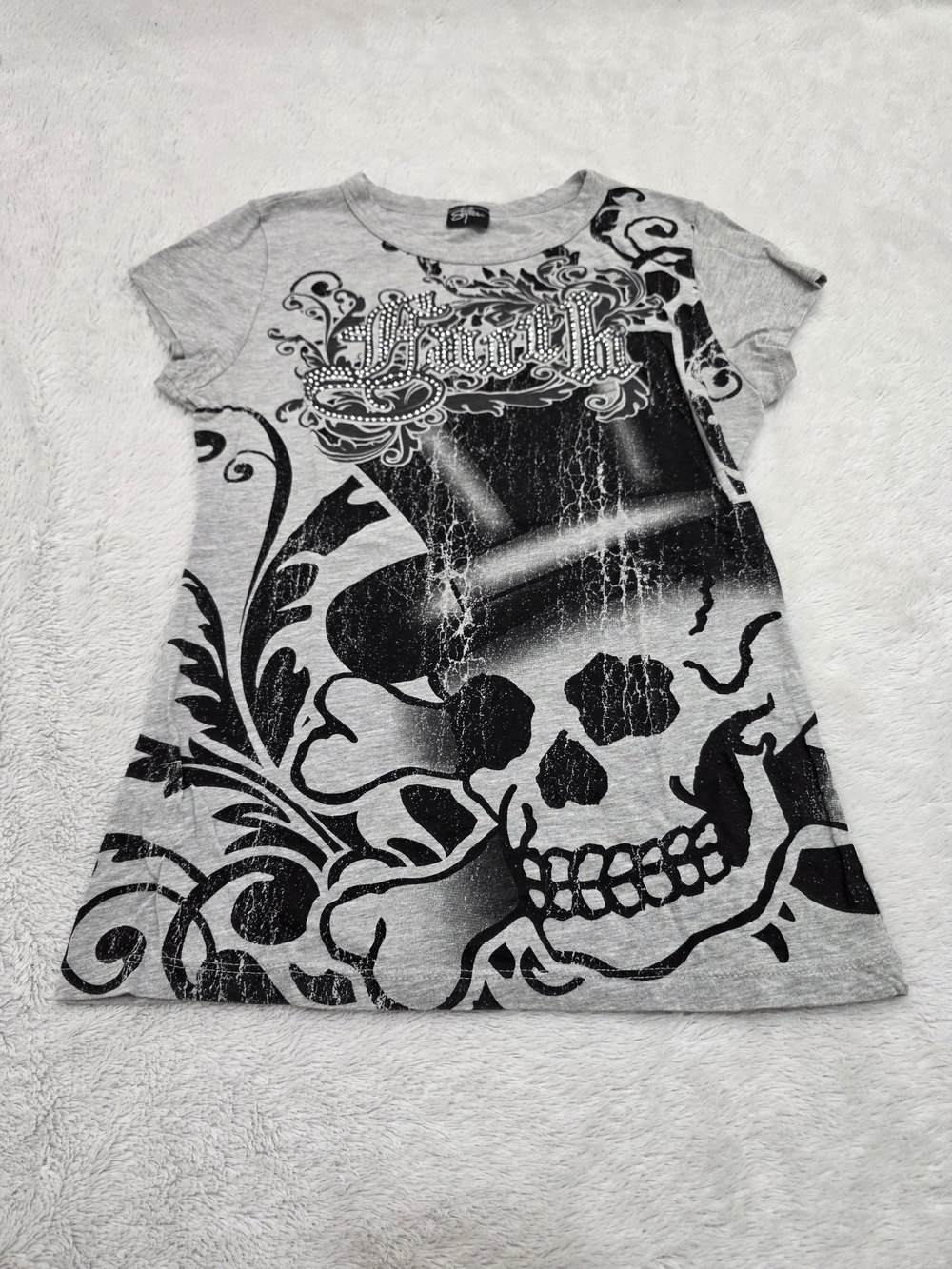 Gray Graphic Skull Short Sleeve Tee - Unbranded